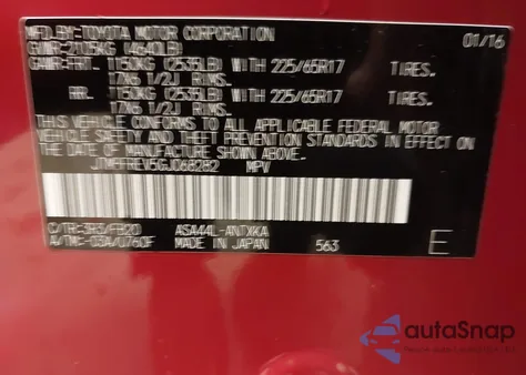 2016 Toyota Rav4 Le из США, поврежденный, VIN JTMBFREV5GJ068282